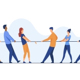 Image by pch.vector on Freepik. Illustration of six people pulling opposite ends of a rope in groups of 3.