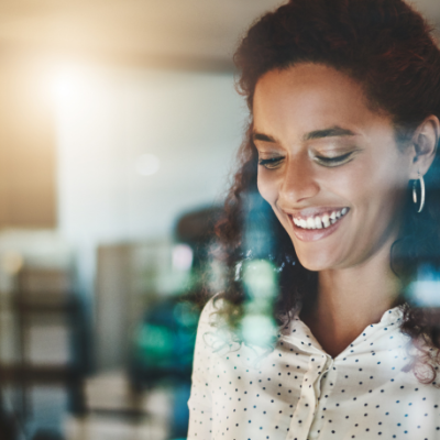 A woman is analyzing data at work.